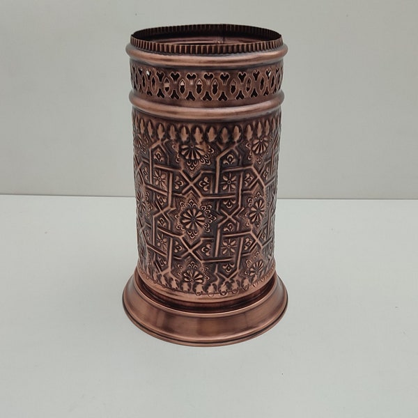 Copper Bathroom Storage Basket Engraved Waste Paper Trash Can, Toilet Copper Decorative, Handcrafted Bathroom Accessories