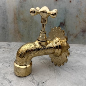Solid Brass Wall Faucet, Brass Water tap, Water Spigot, Antique garden tap, Wall Mounted brass faucet, Garden tap