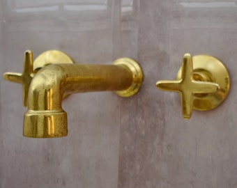Rubinetto da bagno a parete in ottone non laccato, rubinetto da parete fatto a mano liscio