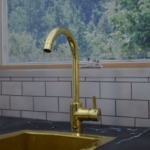 Unlacquered brass kitchen faucet , kitchen sink , brass sink faucet , brass kitchen faucet , single handle faucet , sink faucet