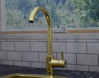 Unlacquered brass kitchen faucet , kitchen sink , brass sink faucet , brass kitchen faucet , single handle faucet , sink faucet