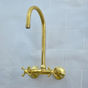 Solid Brass Kitchen Faucet, Vintage wall Mounted Bridge Faucet