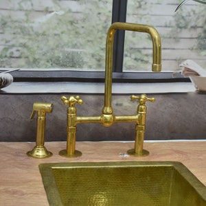 Solid Brass Bridge Faucet, Unlacquered Brass Bridge Faucet With Ball Center With Square Spout