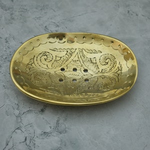 Unlacquered Brass Soap Holder, Handmade Soap Dish, Engraved Soap dish