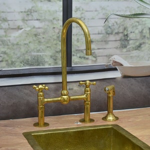 Unlacquered Brass Bridge Faucet, Solid Brass Bridge Faucet With Ball Center