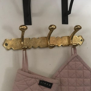 Solid Brass Engraved Coat Rack, Handmade Wall Coat Hooks