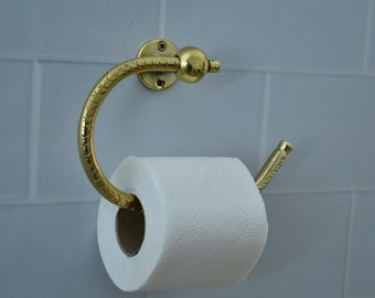 Unlacquered Brass Toilet Paper Holder, Handcrafted Powder Room Roll Holder,Hand Engraved Wall Mounted Toilet Roll Holder