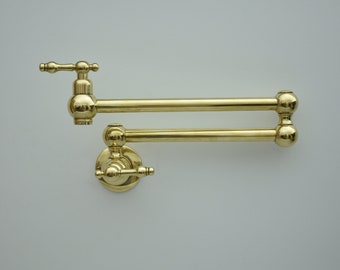Solid Brass Pot filler, Unlacquered Brass kitchen faucet, kitchen Pot filler , stove pot filler , wall mount pot filler