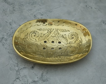 Unlacquered Brass Soap Holder, Handmade Soap Dish, Engraved Soap dish