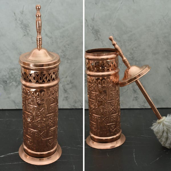 Copper toilet brush holder, Handcrafted Toilet Brush And Stand