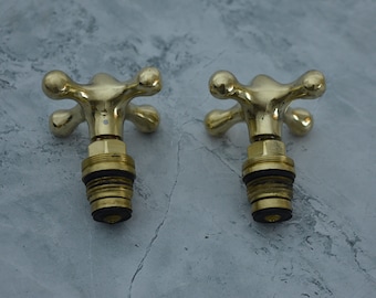 Unlacquered Brass Cross Handle Set, Faucet Handles Set