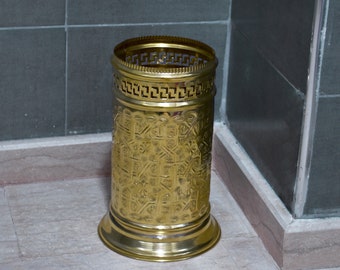 Unlacquered Brass Trash Can, Brass Waste Basket, Engraved Brass Waste Bin For Office, Waste Paper Bin, Wastebasket For Bathroom