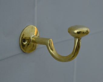 Set Of Handcrafted Unlacquered Brass Hooks For Wall , Solid Brass Hooks For Bathroom