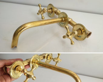 Unlacquered Brass Wall Mounted Bathroom Sink Faucet