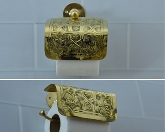 Unlacquered Brass Toilet Paper Holder, Handcrafted Powder Room Roll Holder