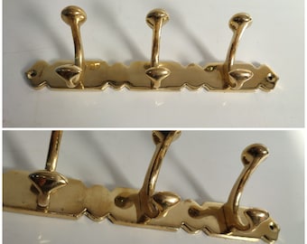 Unlacquered Brass Smooth Coat Rack, Handmade Wall Coat Hooks