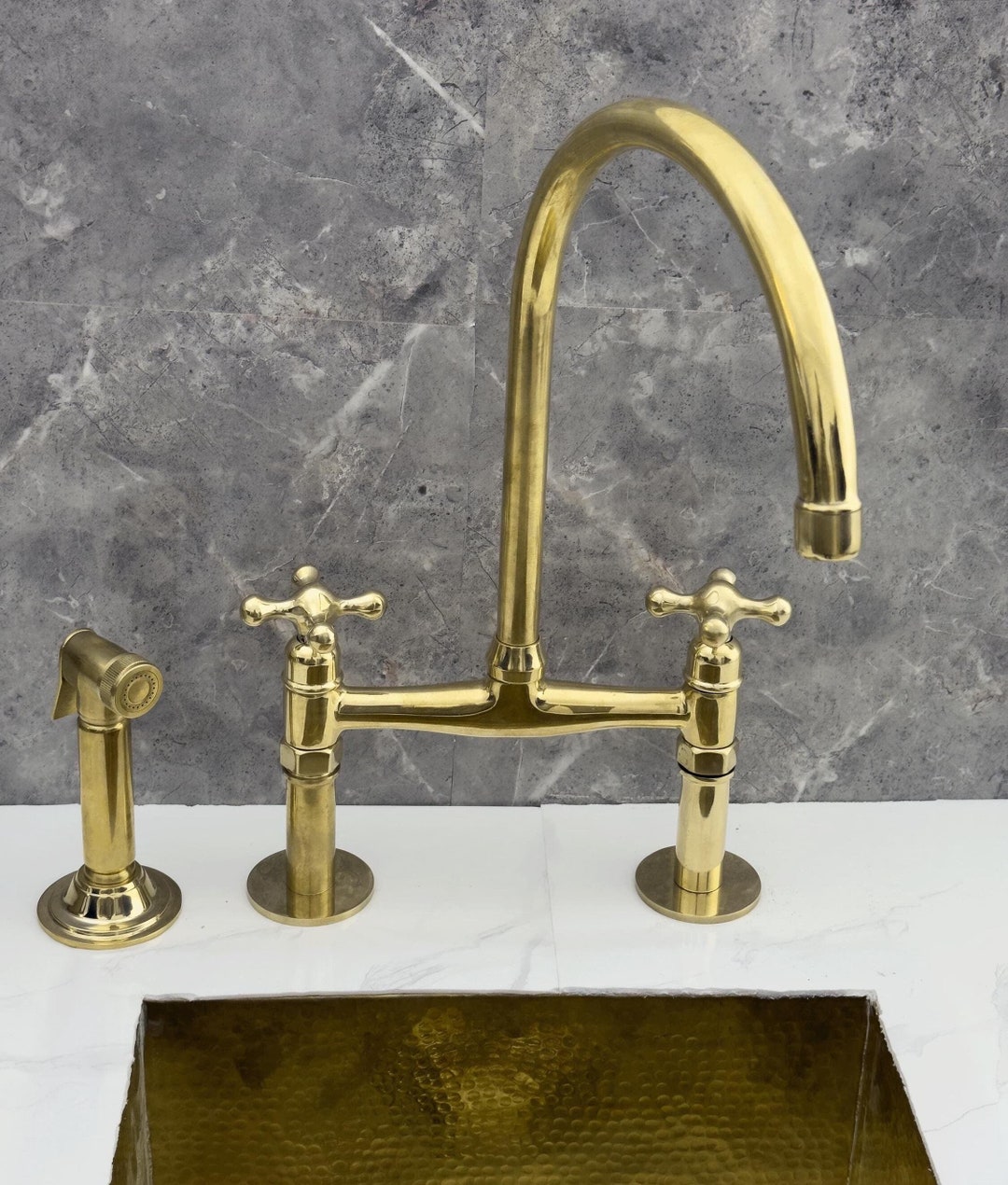 Vintage 8" Unlacquered Brass Kitchen Faucet- Antique Style - Sink ...