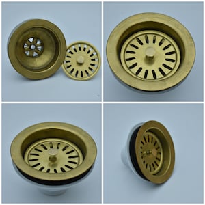 Unlacquered Brass Kitchen Sink Strainer, Sink Waste, Strainer Basket, Drain Cover & Basket Strainer