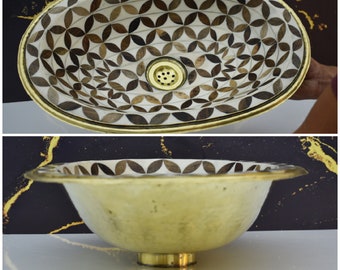 Solid Brass Oval Sink, Resin and Wood Conception, Drop in sink For Bathroom, Handmade Sink