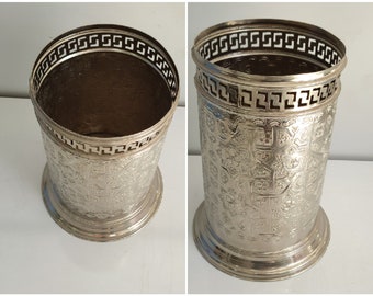 Handcrafted Silver Bathroom Storage Basket Engraved Waste Paper Trash Can, Toilet Silver Decorative - Bathroom Accessories