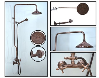 Freiliegendes Kupferduschsystem, runder Kupferduschkopf, kombinierte Handbrause und Kupferduschhahn