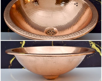 Antique Copper Bowl Dropped In Sink Hammered Bathroom Vanity Basin, Copper Vintage Sink