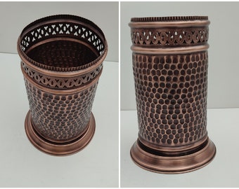 Handcrafted Copper Bathroom Storage Basket Hammered Waste Paper Trash Can, Toilet Copper Decorative, Bathroom Accessories
