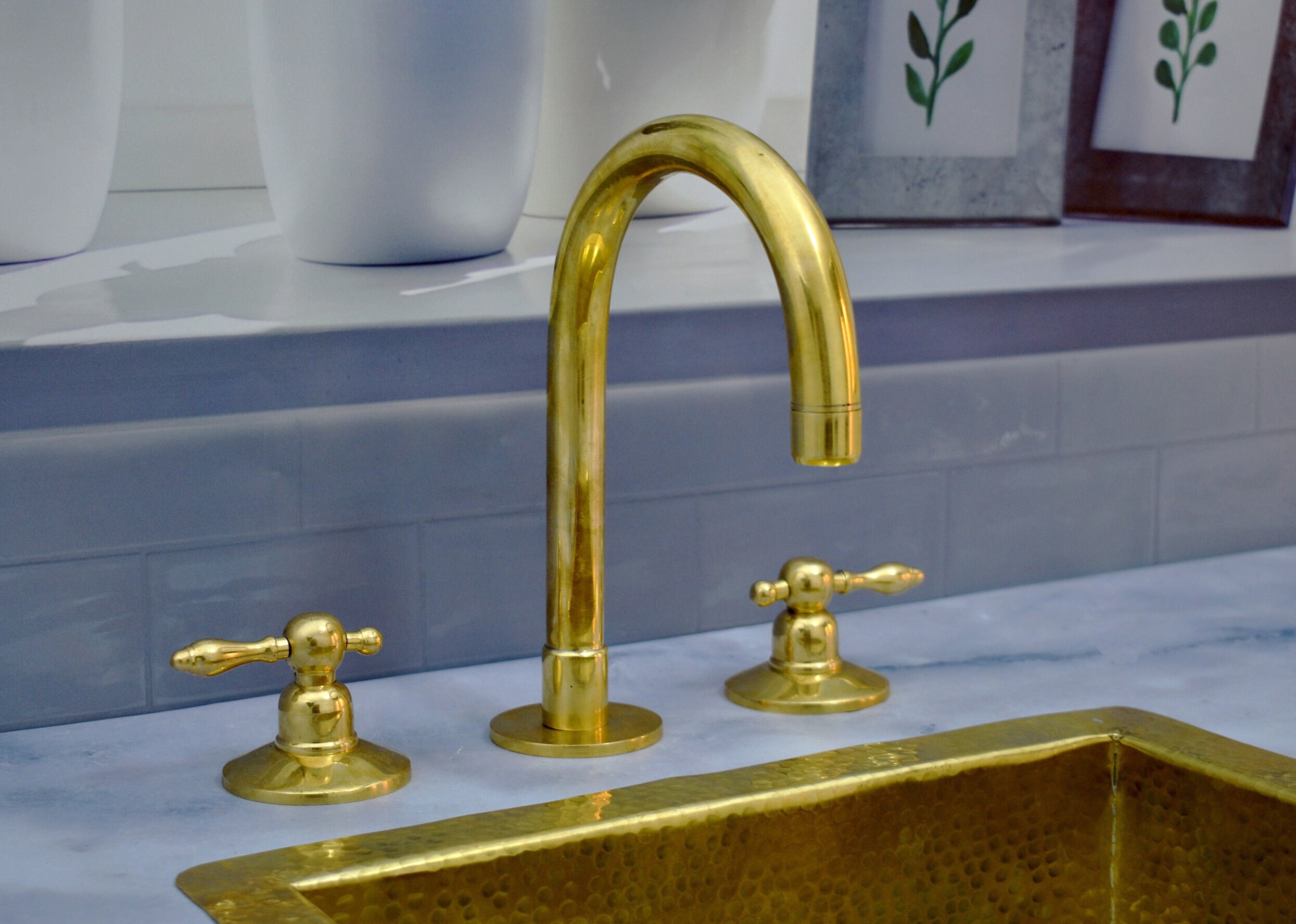 Unlacquered Solid Brass Bathroom Vanity 3 Holes Faucet , Deck Mount ...