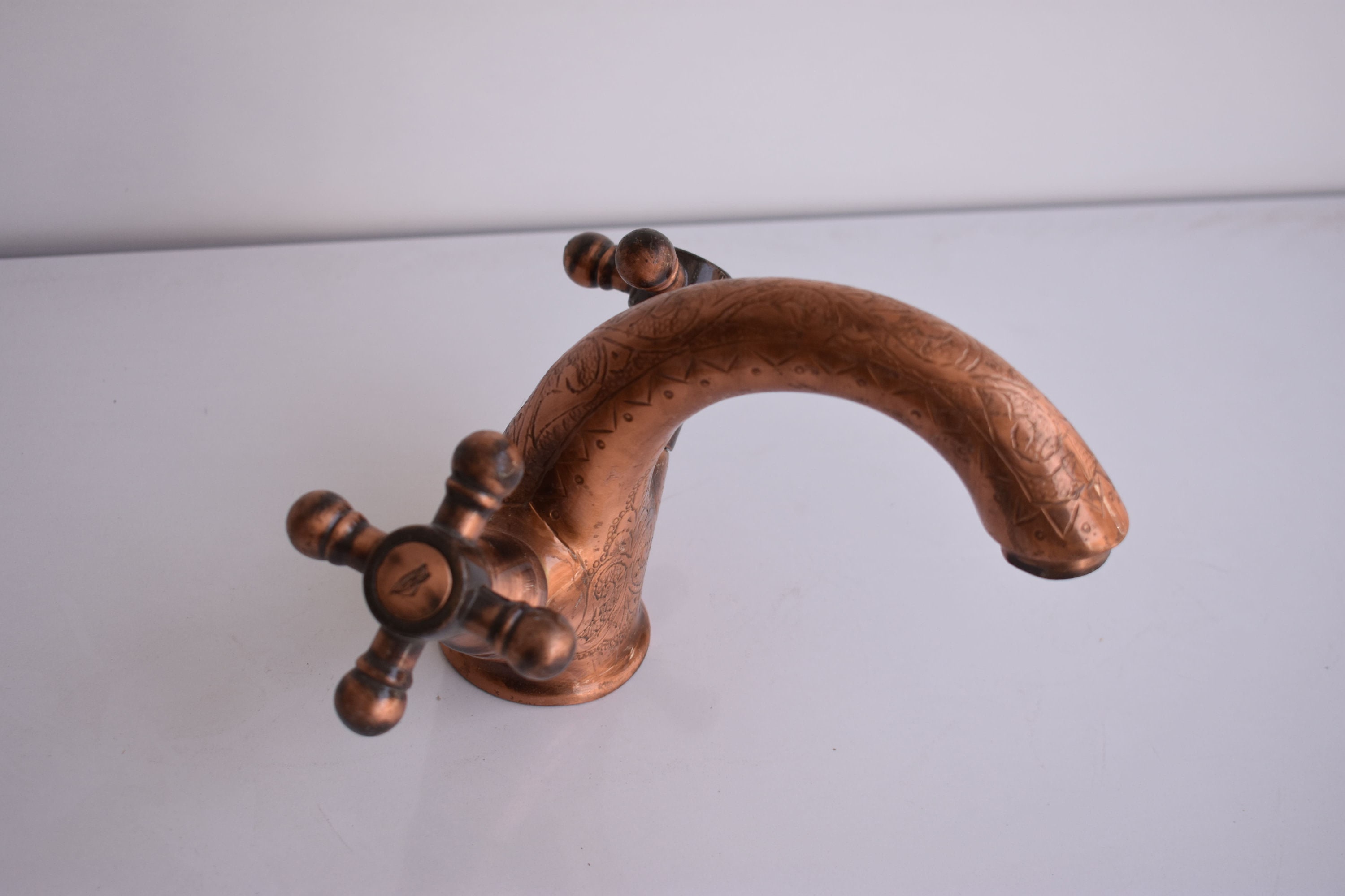 Copper Single Hole Bathroom Faucet, Engraved Bathroom Vanity Faucet - Etsy