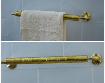 Unlacquered Brass Towel Bar For Bathroom Towel, Engraved Bathroom Towel Rack Brass Towel Bar, Brass wall mounted Towel Rack
