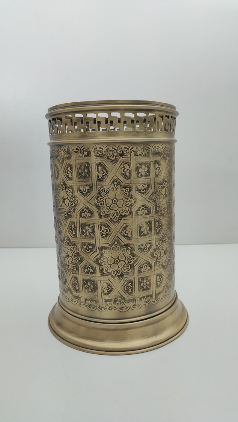 Handcrafted Bronze Bathroom Storage Basket Engraved Waste Paper Trash ...