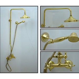 Unlacquered Brass Shower System, Round Shower Head, Solid Brass Shower Faucet