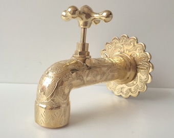 Unlacquered Brass Wall Faucet, Brass Water tap, Water Spigot , Antique garden tap , Wall Mounted brass faucet, garden tap
