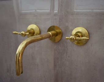 Robinet encastré pour lavabo de salle de bain en laiton non laqué avec poignées à levier