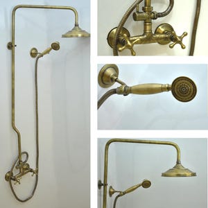 Unlacquered Bronze Exposed shower Head with Handheld