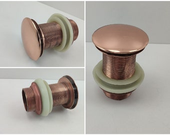 Copper Push Button Bathroom Sink Drain Stop & Pop Lavatory Stopper Without Overflow Bathroom Basin