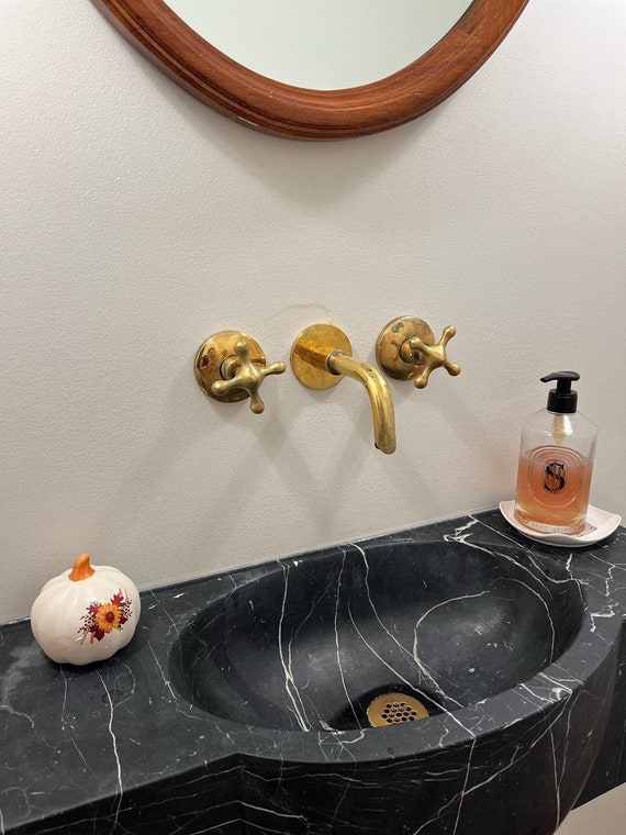 Unlacquered Brass Wall Mounted Faucet , Bathroom Faucet , Sink Faucet