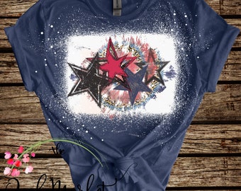 Red White Blue Stars Shirt, Bleach Distressed 4th July Tee