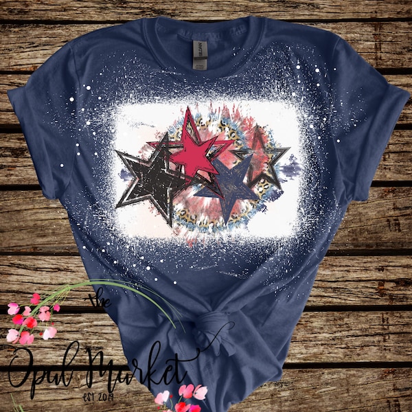 Red White and Blue Stars TShirt/July 4th Shirt/Independence Day Shirt/USA Freedom Shirt/Women’s Shirt/Bleached Shirt/Sublimation Tshirt