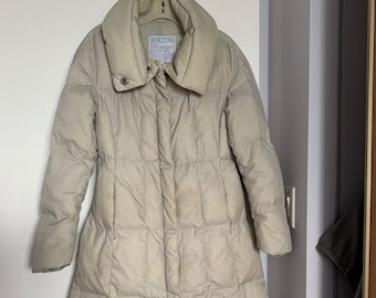 Benetton Vintage Women's Grey Puffer Jacket Retro Down Winter Long Jacket