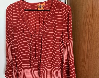 Designer Tory Burch vintage Iriana silk red/pink wave stripe blouse