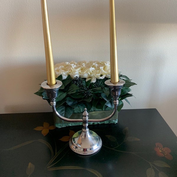 Vintage Chromium Plated Candelabra - Elegant Classic Silver Metal - 2 Light Candelabra - Engraved Chromium Plated