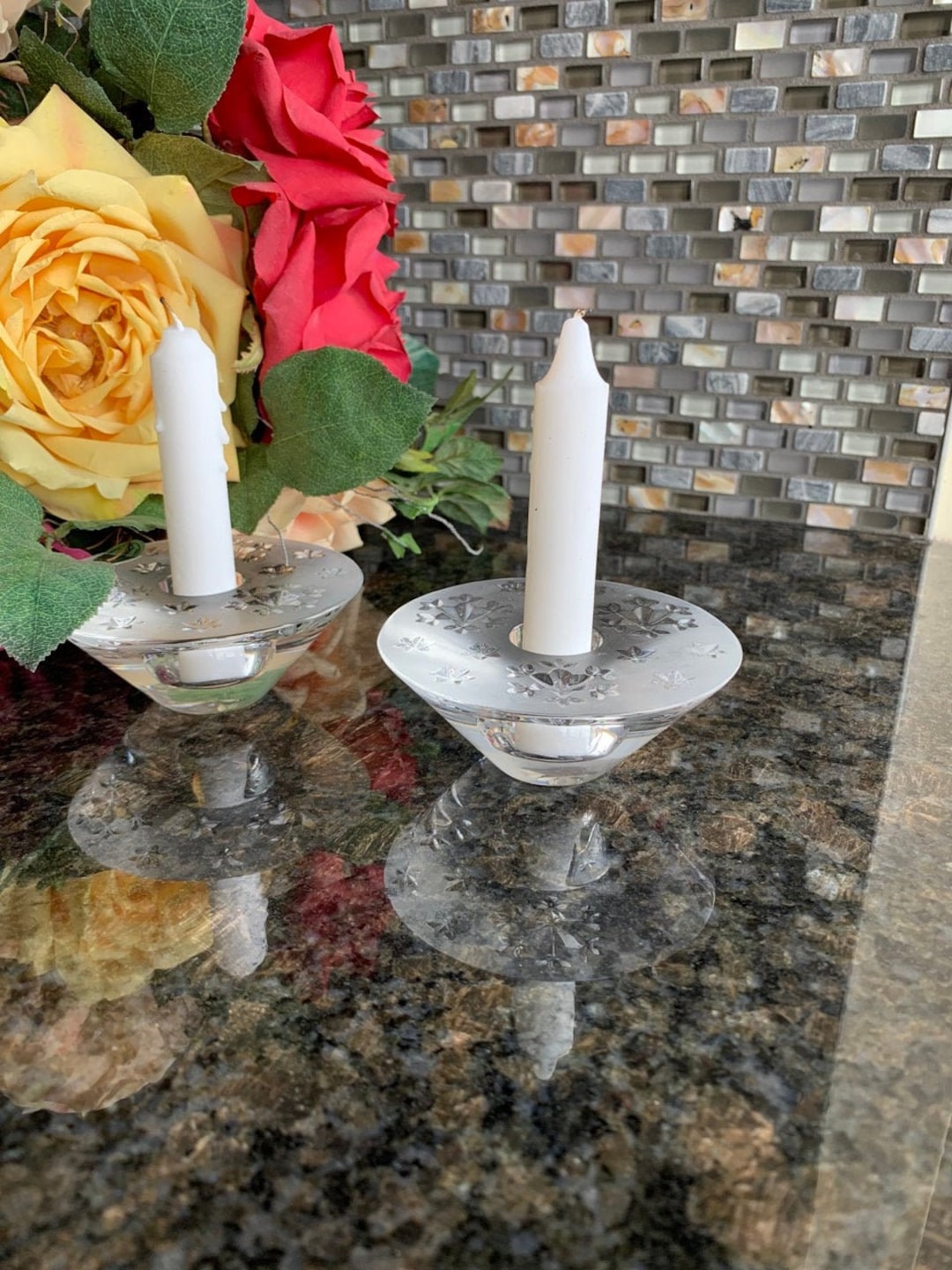 Pair of ROGASKA Lead Crystal Votive Tea Light Candle Holder Decorative