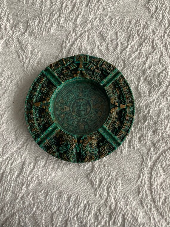 Vintage Aztec Mayan Calendar Green Malachite Ashtray - Etsy