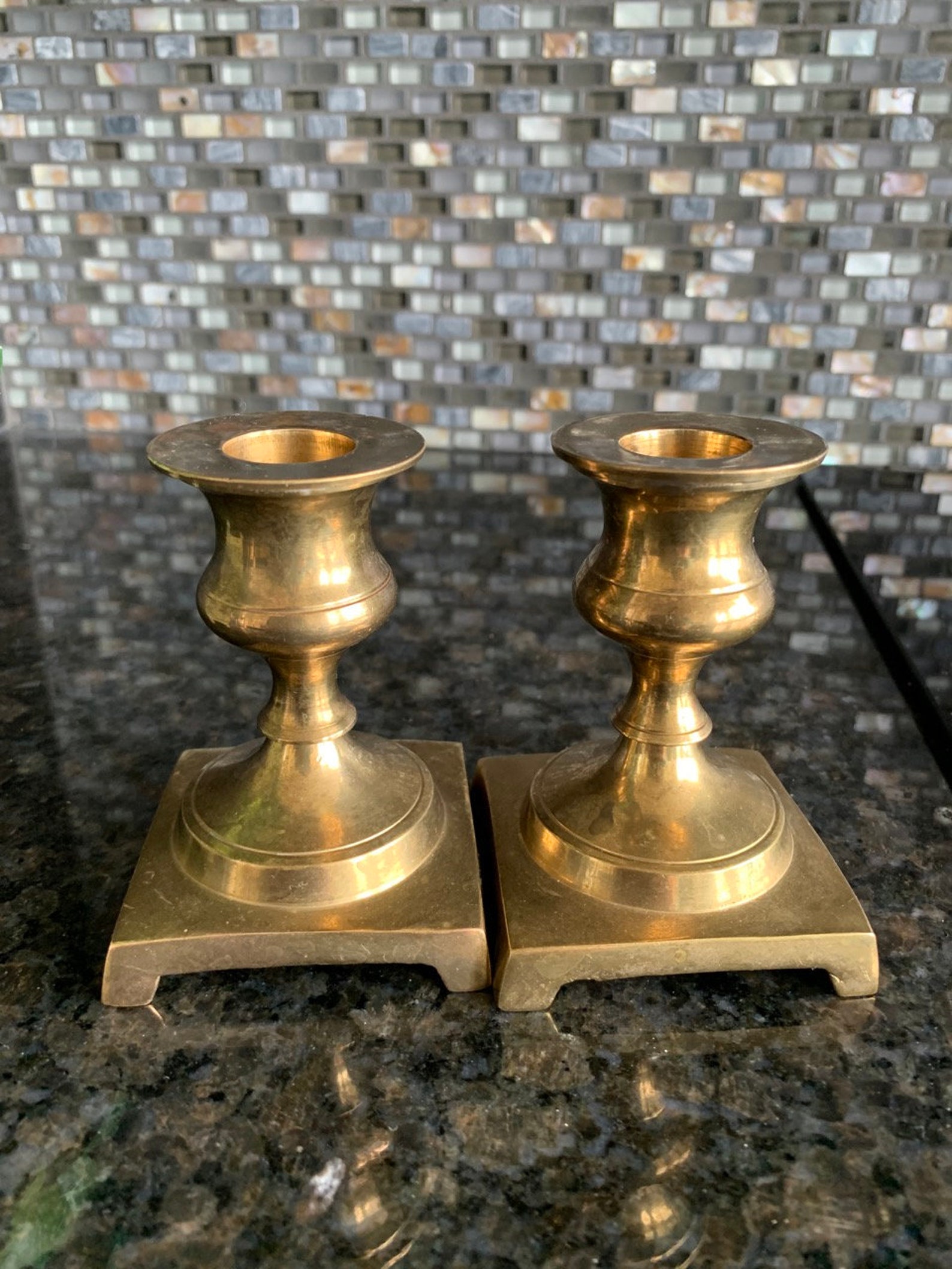 Pair Of Vintage Etched Brass Inch Candlestick Holders Made In India