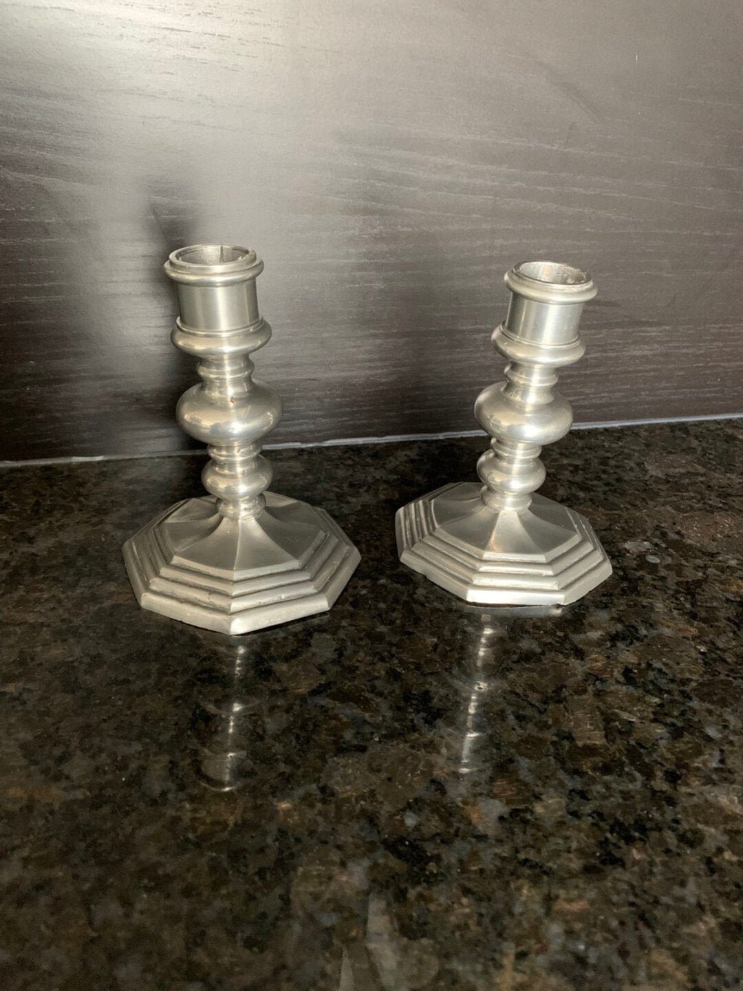 Vintage Portuguese Pewter Pair of Candle Holders Candlesticks