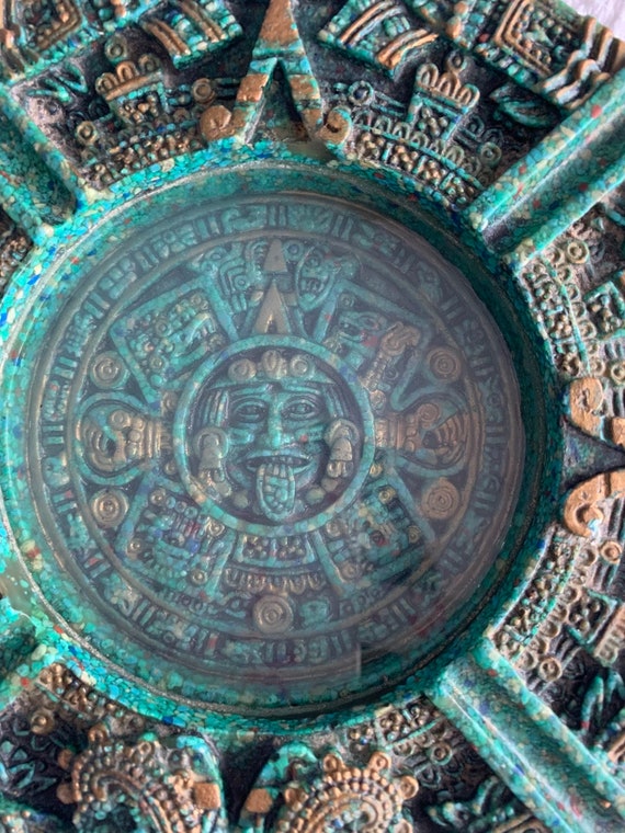 Vintage Aztec Mayan Calendar Green Malachite Ashtray - Etsy