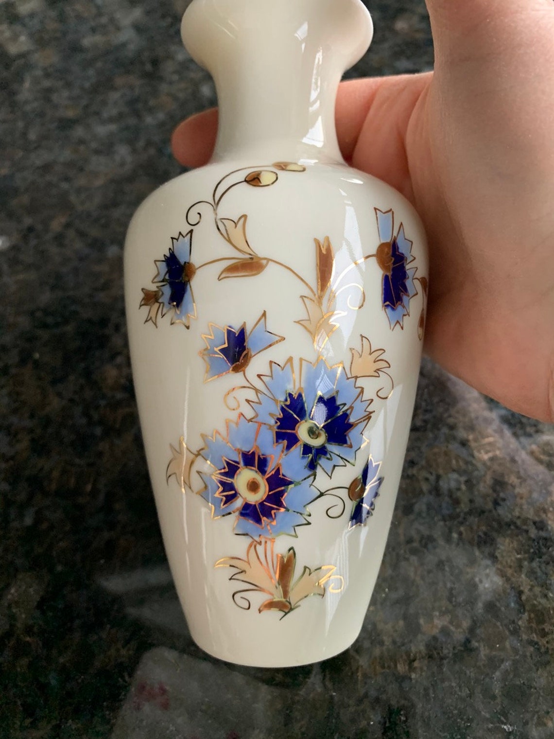 Zsolnay Hungary Porcelain Vase with Cornflower pattern hand Etsy