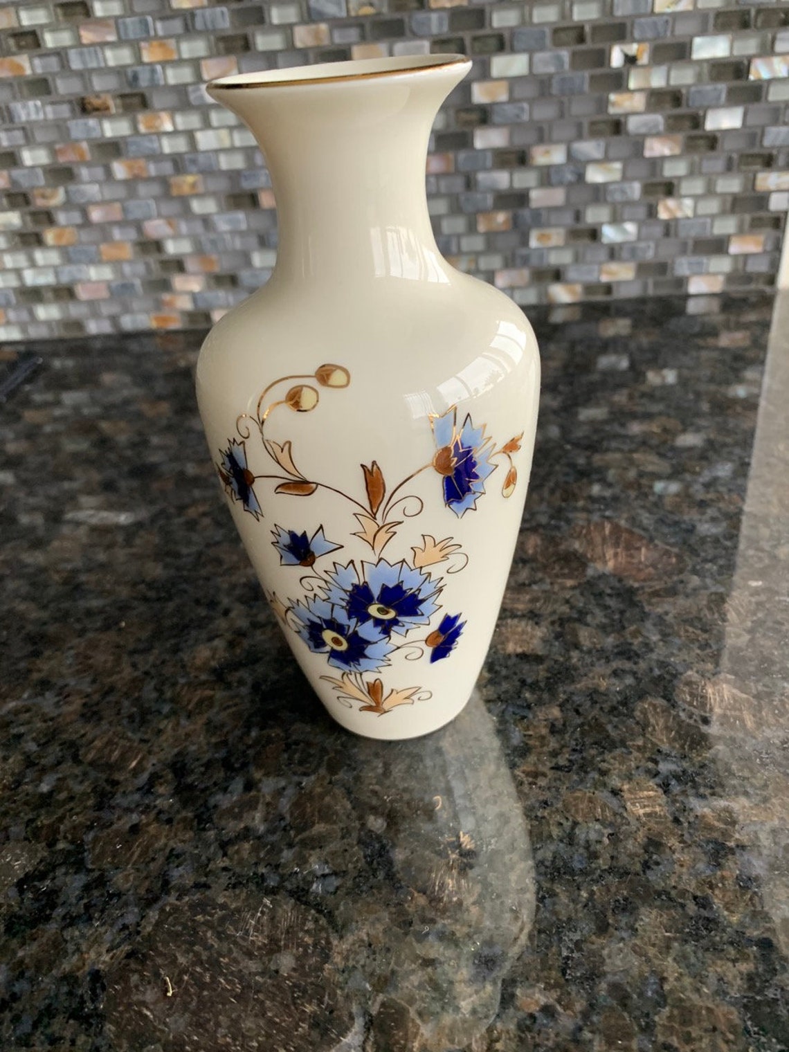 Zsolnay Hungary Porcelain Vase with Cornflower pattern hand Etsy