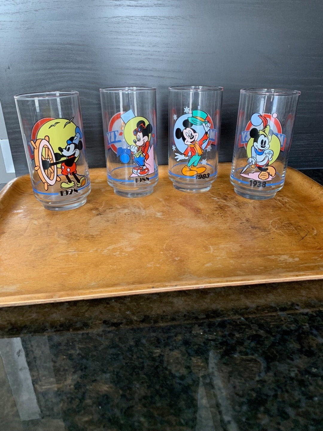 Vintage Walt Disney Drinking Glasses, Mickey Mouse Glasses, 60th